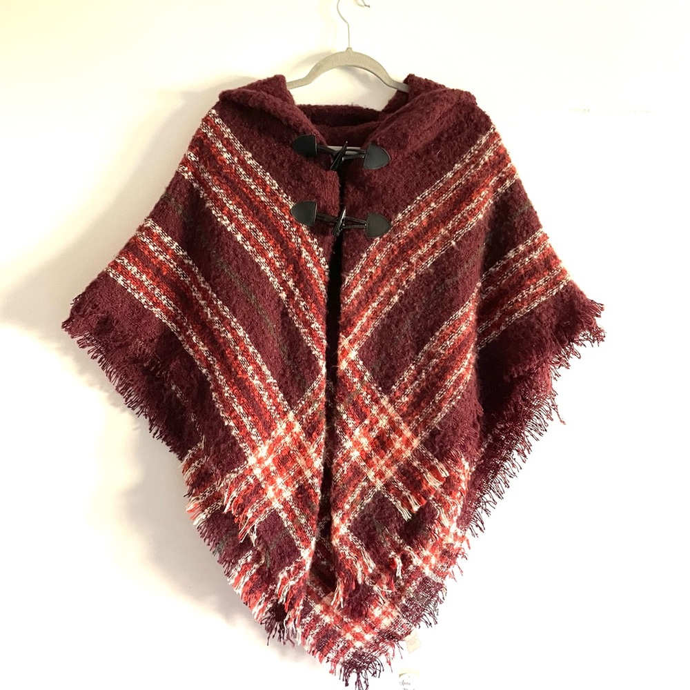Plaid Poncho Blanket Shawl New With Tags